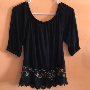 Black off the shoulder 3 quarter sleeve shirt